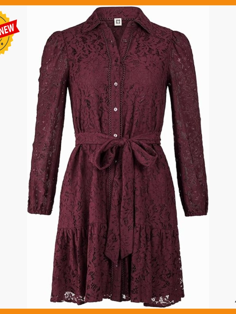Long Sleeve Tiered Lace Shirt Dress Formal Office Wear